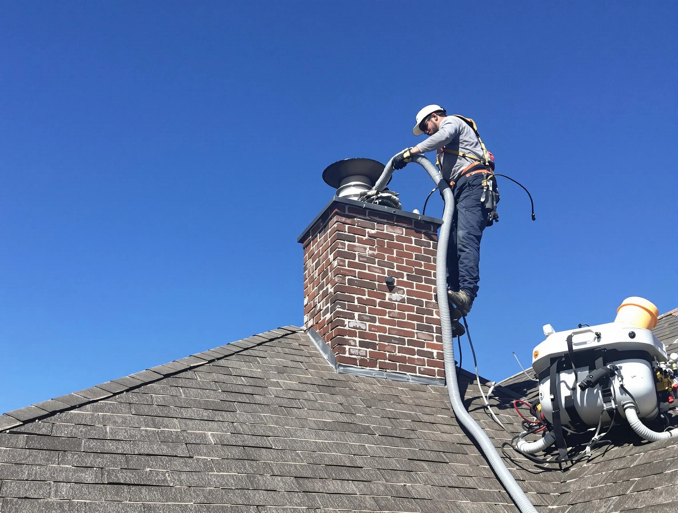Dedicated Covington Chimney Sweep team member cleaning a chimney in Covington, GA
