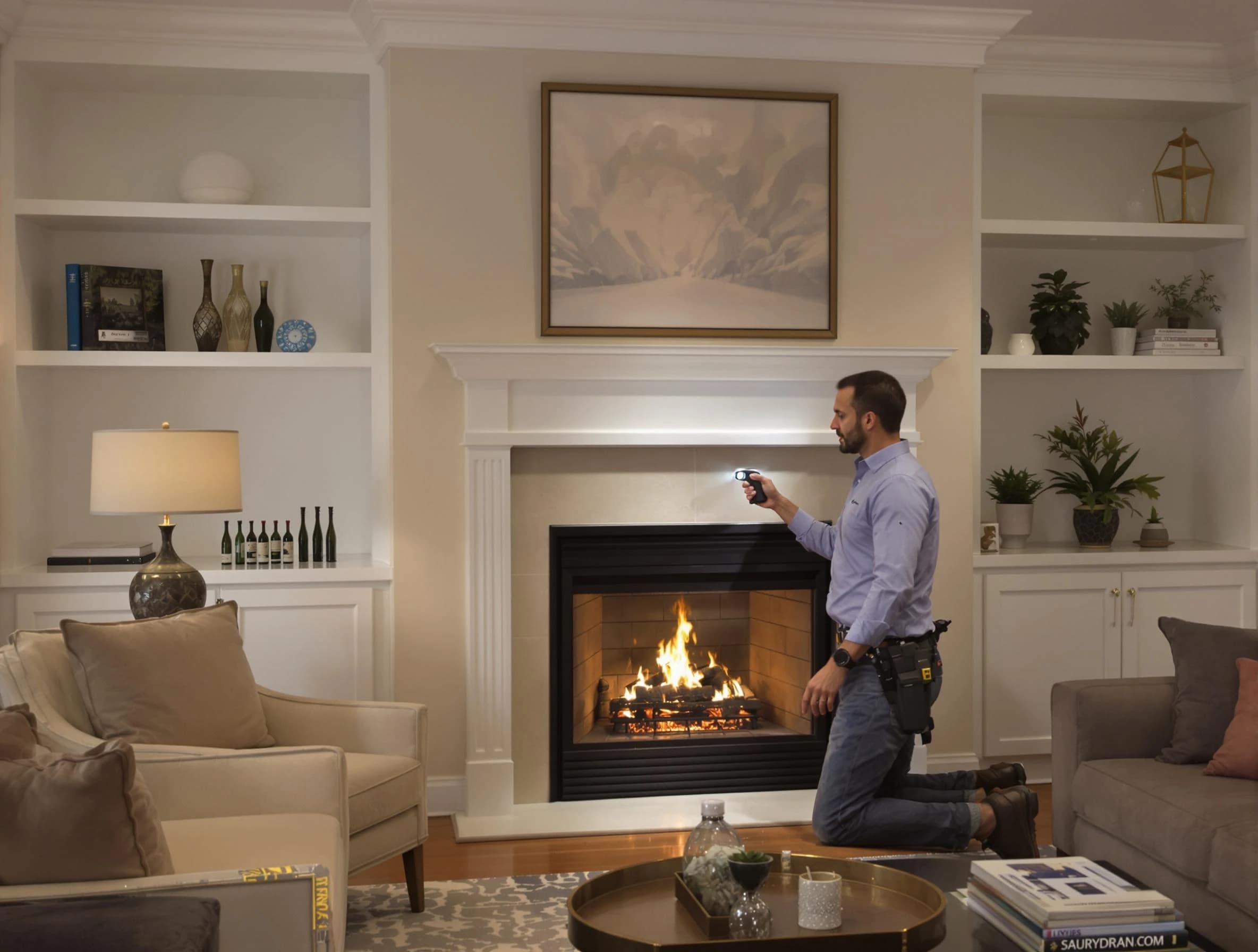 Covington Chimney Sweep conducting a fireplace safety inspection in Covington, GA