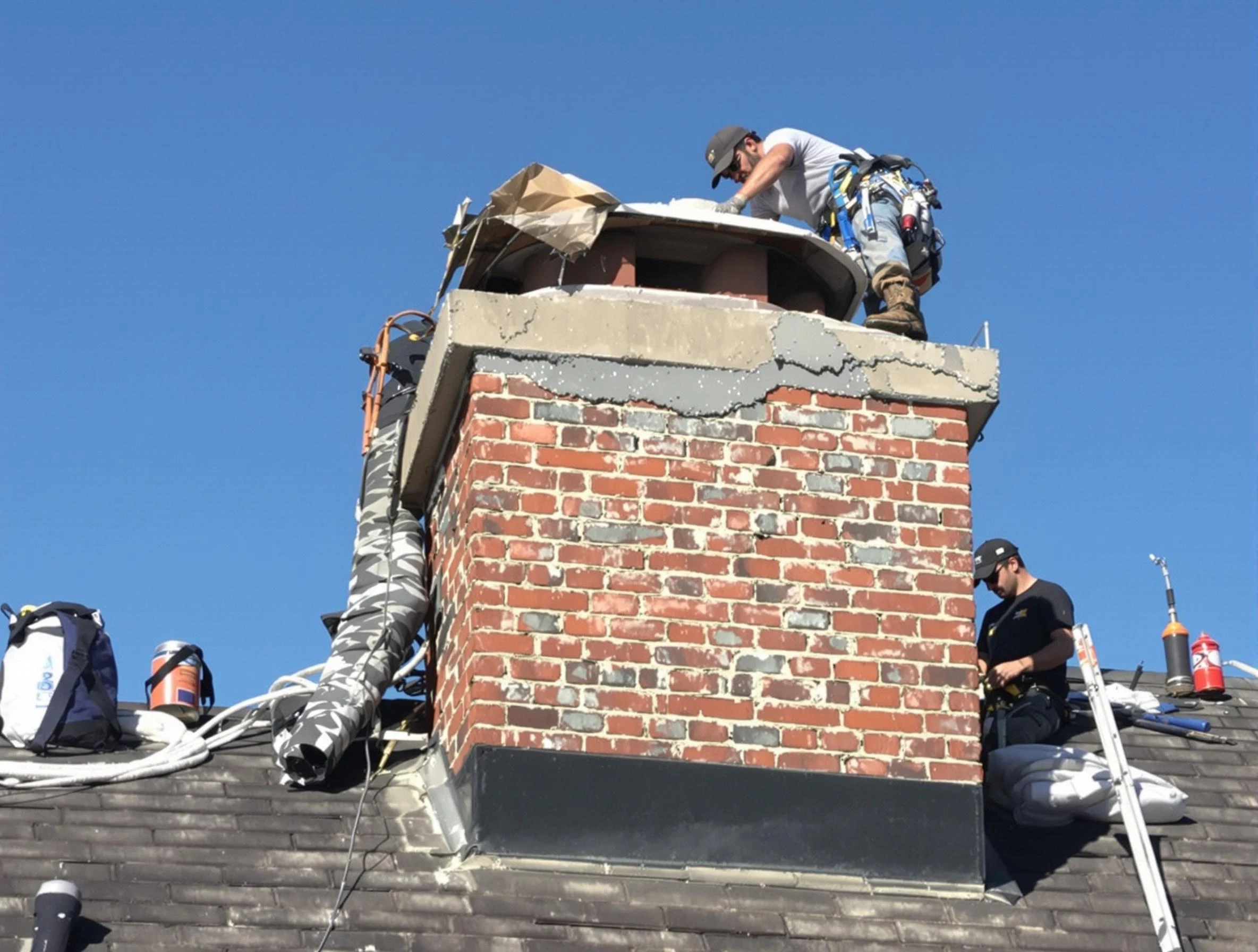 Covington Chimney Sweep installing a custom chimney crown in Covington, GA